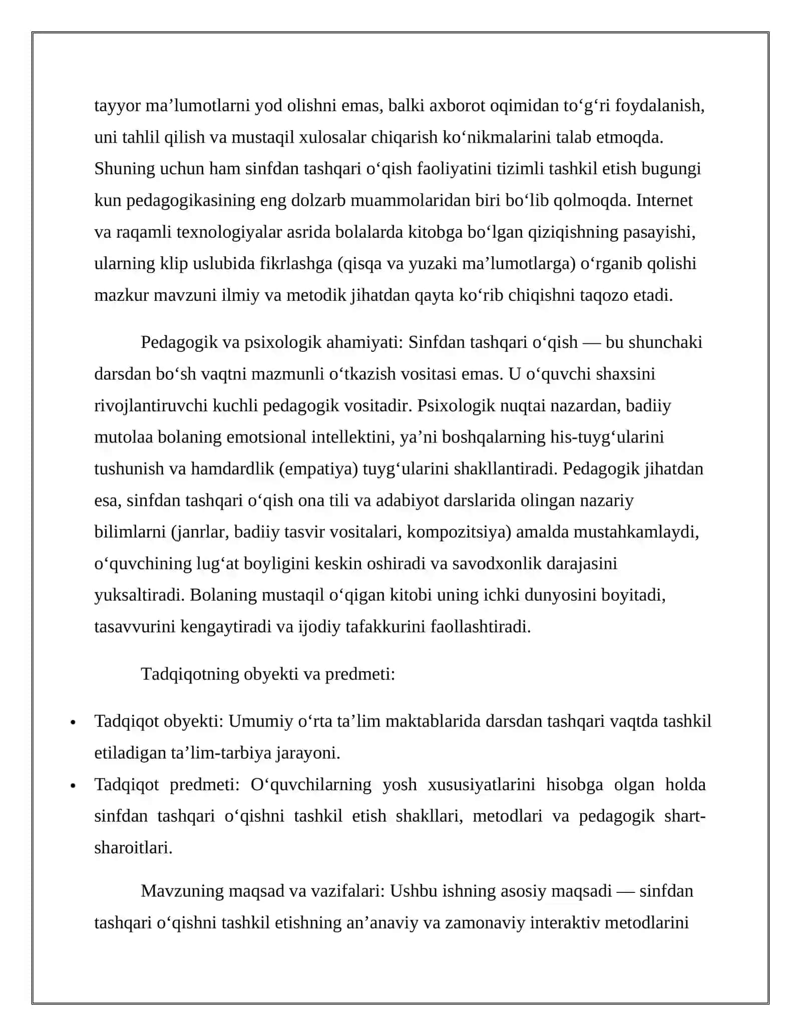 Sinfdan tashqari o‘qish va uni tashkil etish 4