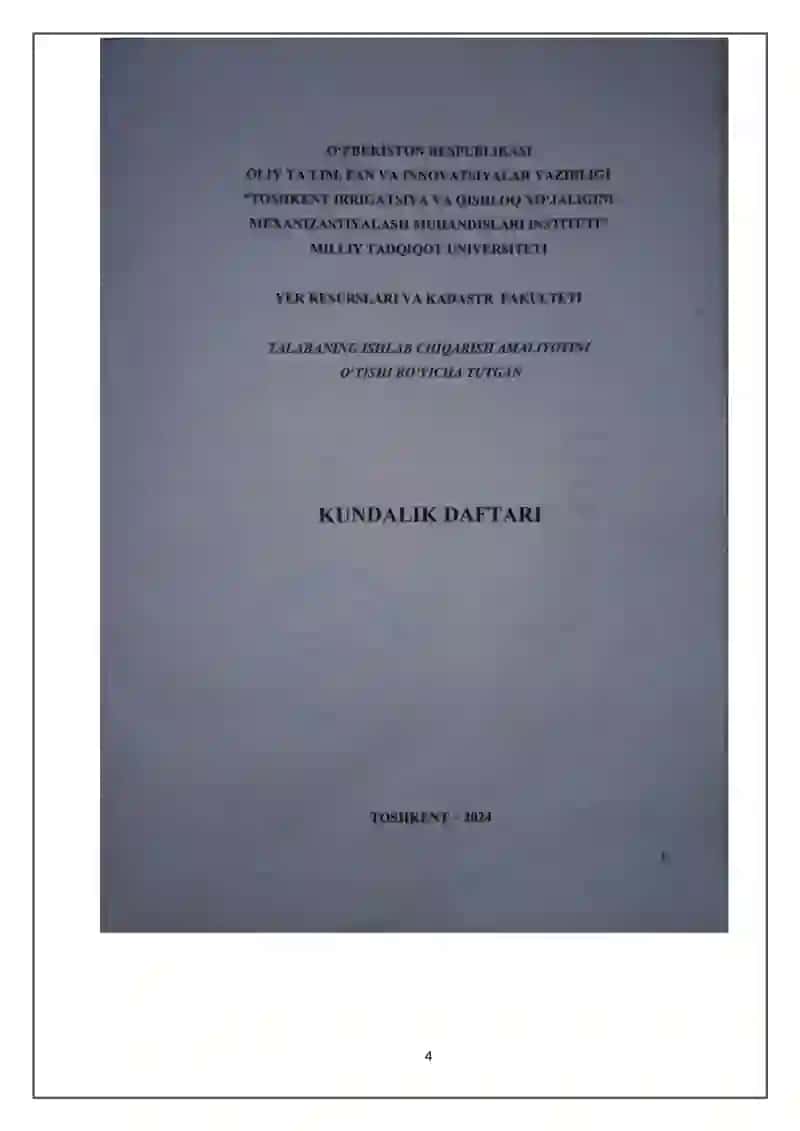 Ishlab chiqarish bo‘yicha malaka amaliyoti 4
