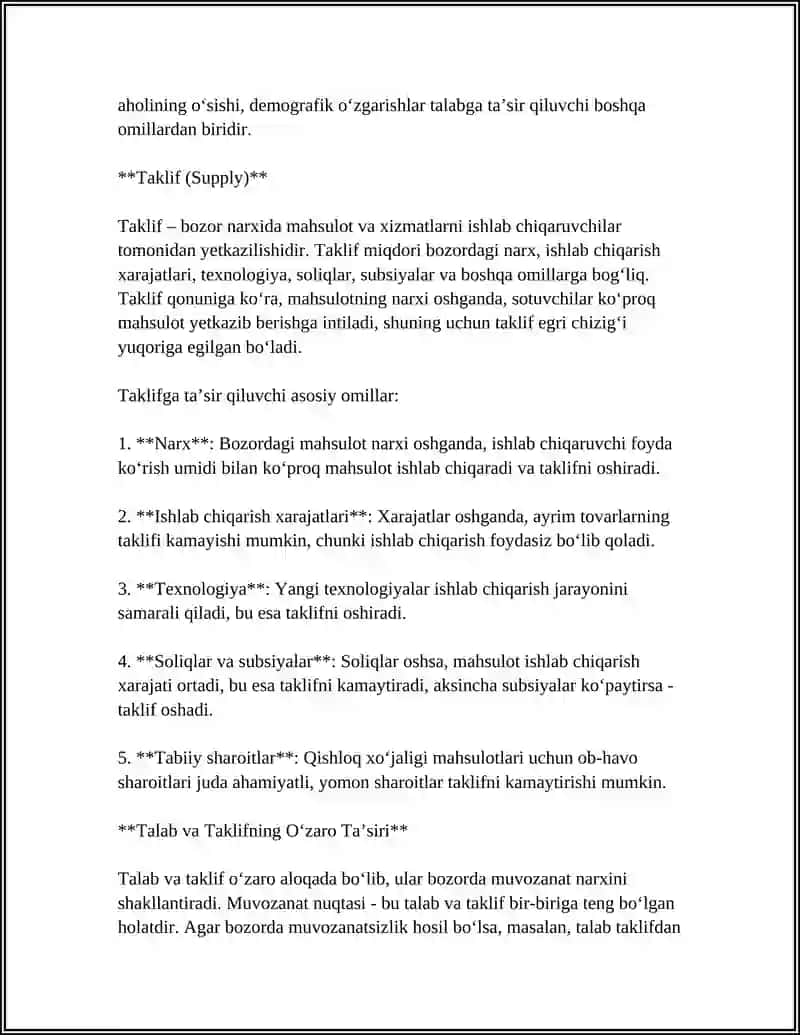 TALAB VA TAKLIF NAZARIYASI.BOZOR MUVOZANATI 4