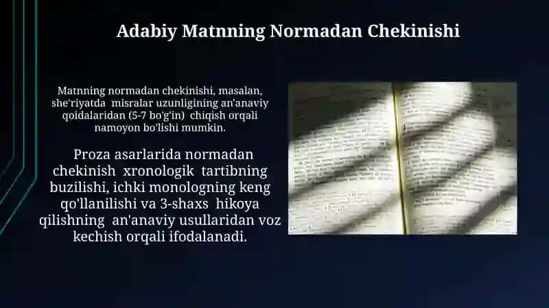 Badiiy matnning adabiy normaga munosabati 4