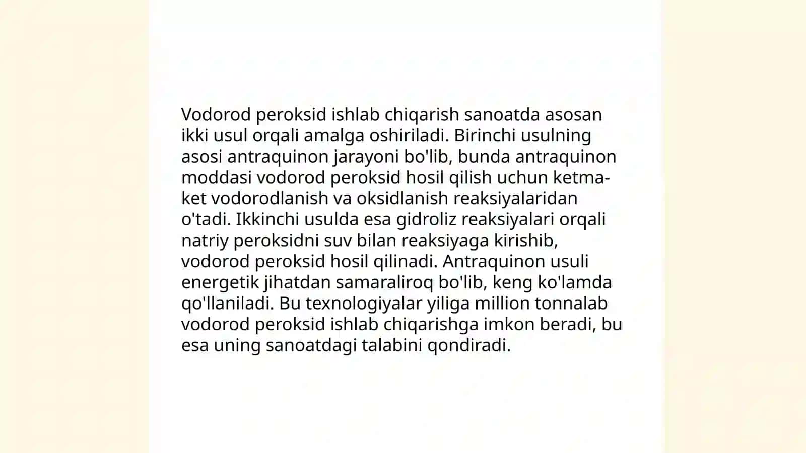 Vodorod peroksid, sanoatda ishlatilishi 4
