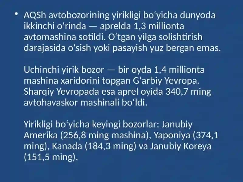 Johon va O'zbekiston avtomobil bozori 4