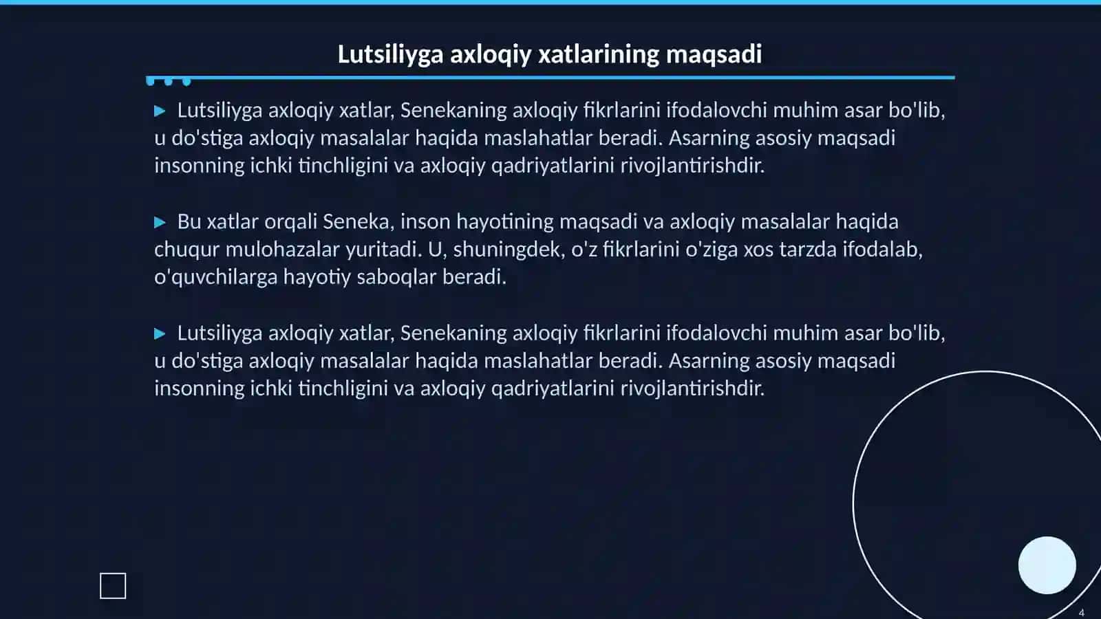 Senekaning "Lutsiliyga axloqiy xatlar"asari 4