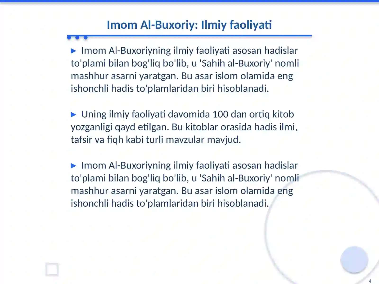 Imom Al-Buxoriyning pedagogik gʻoyalari 4