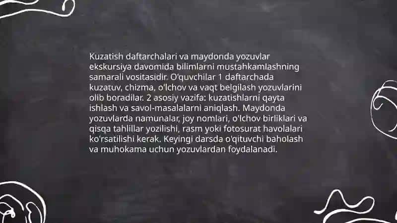 Ekskursiya davomida bilimlarni mustahkamlash usullari 4