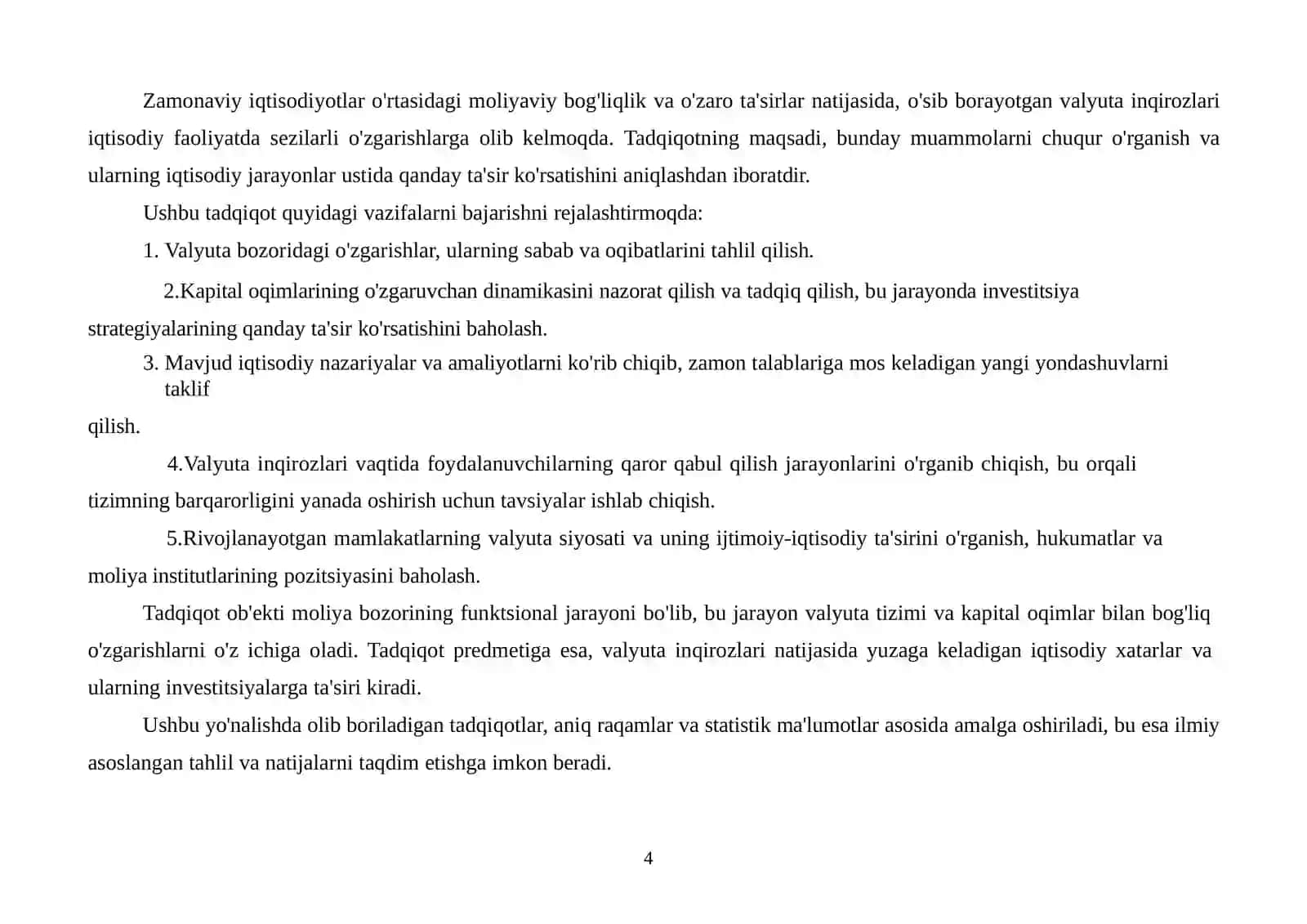 «Valyutainqirozlarivakapitaloqimlardinamikasi»mavzusidagi KURSISHI 4