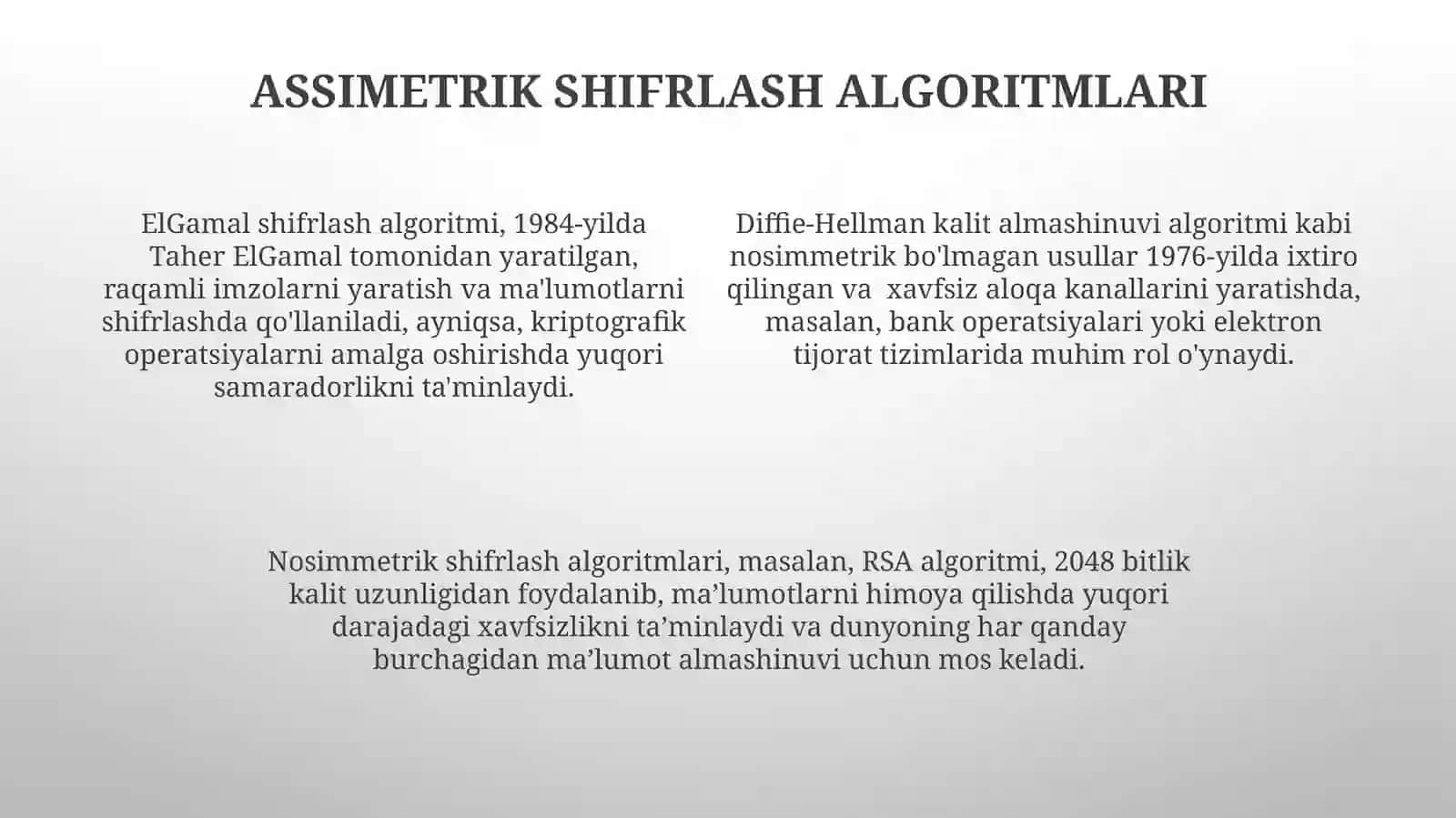 Asmetrik Shifrlash Algoritmlari va Ularning Qo‘llanilishi 4
