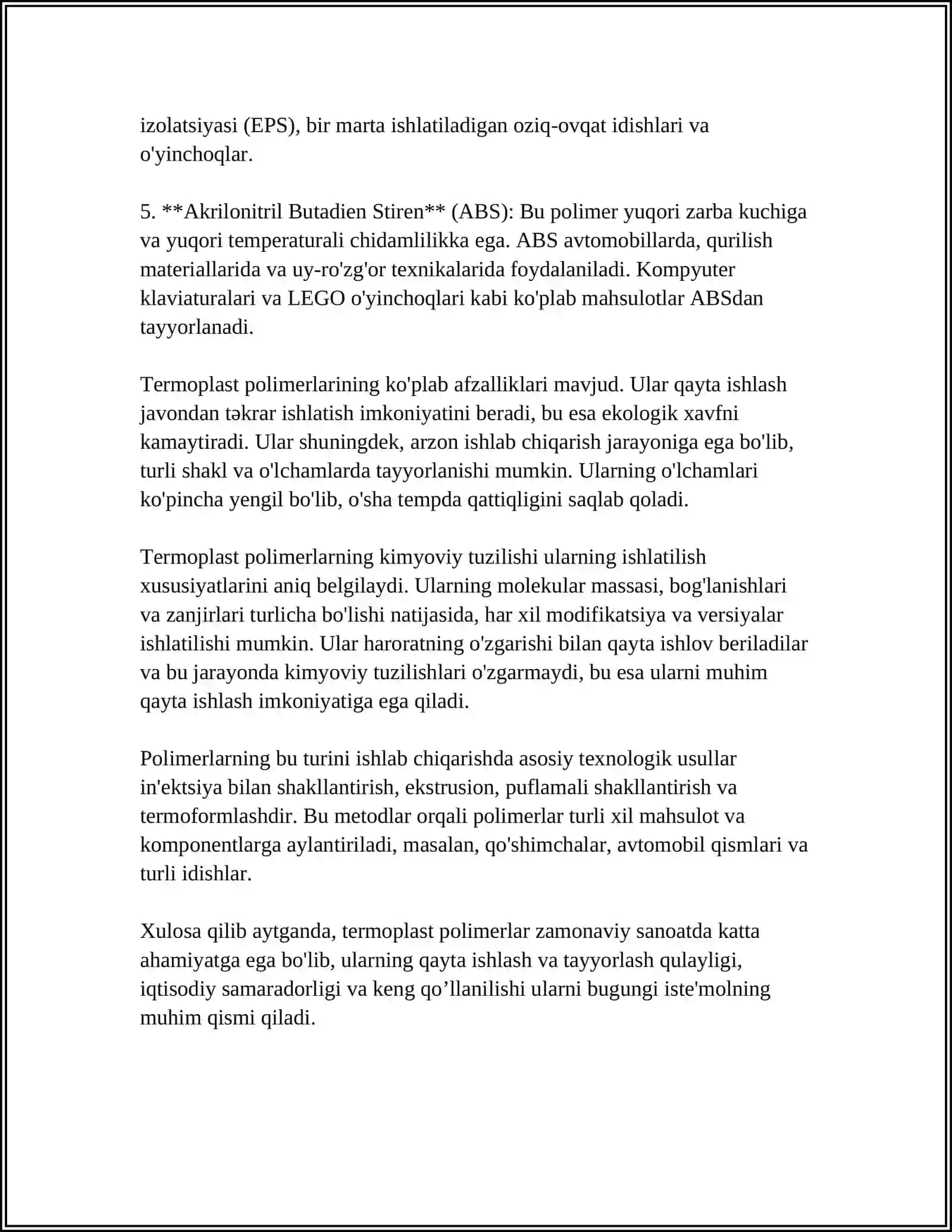 TERMOPLAST VA TERMOREAKTIV POLIMERLAR HAQIDA TUSHUNCHA 4