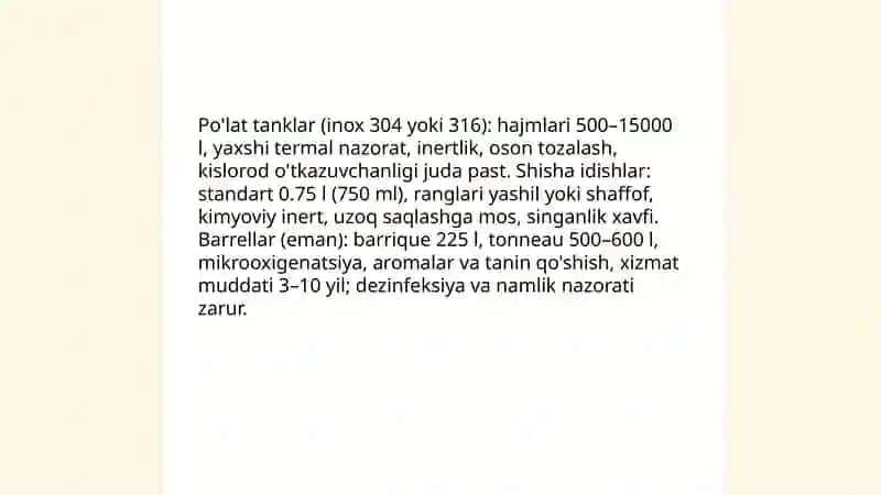 Vinomaterialni saqlash va tarkibini normallashtirish 4