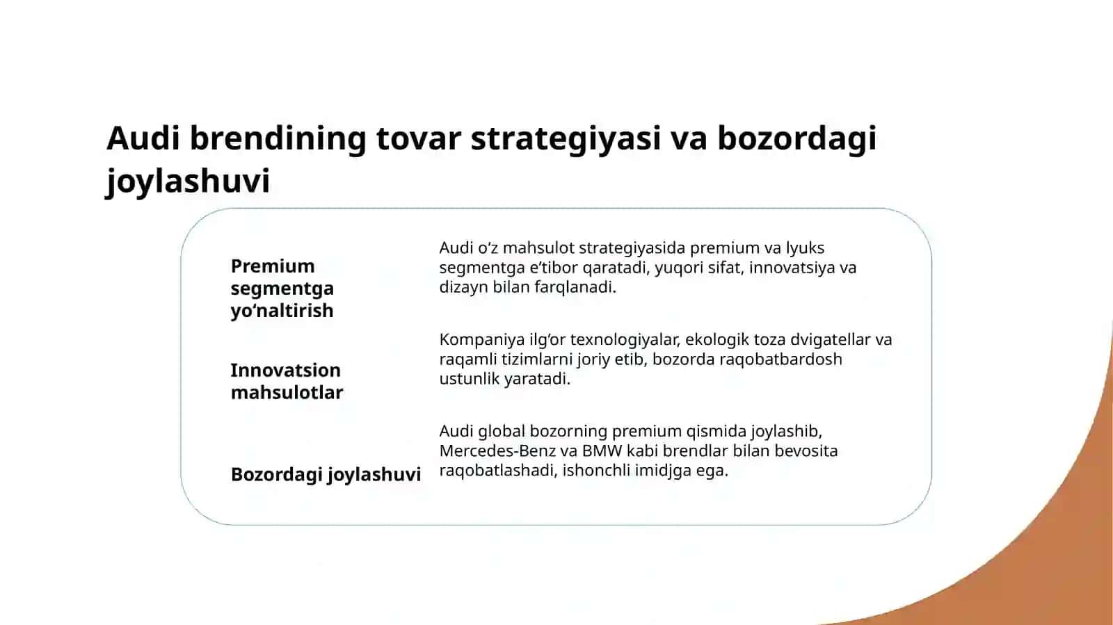 Audi kompaniyasining marketing strategiyasi 4