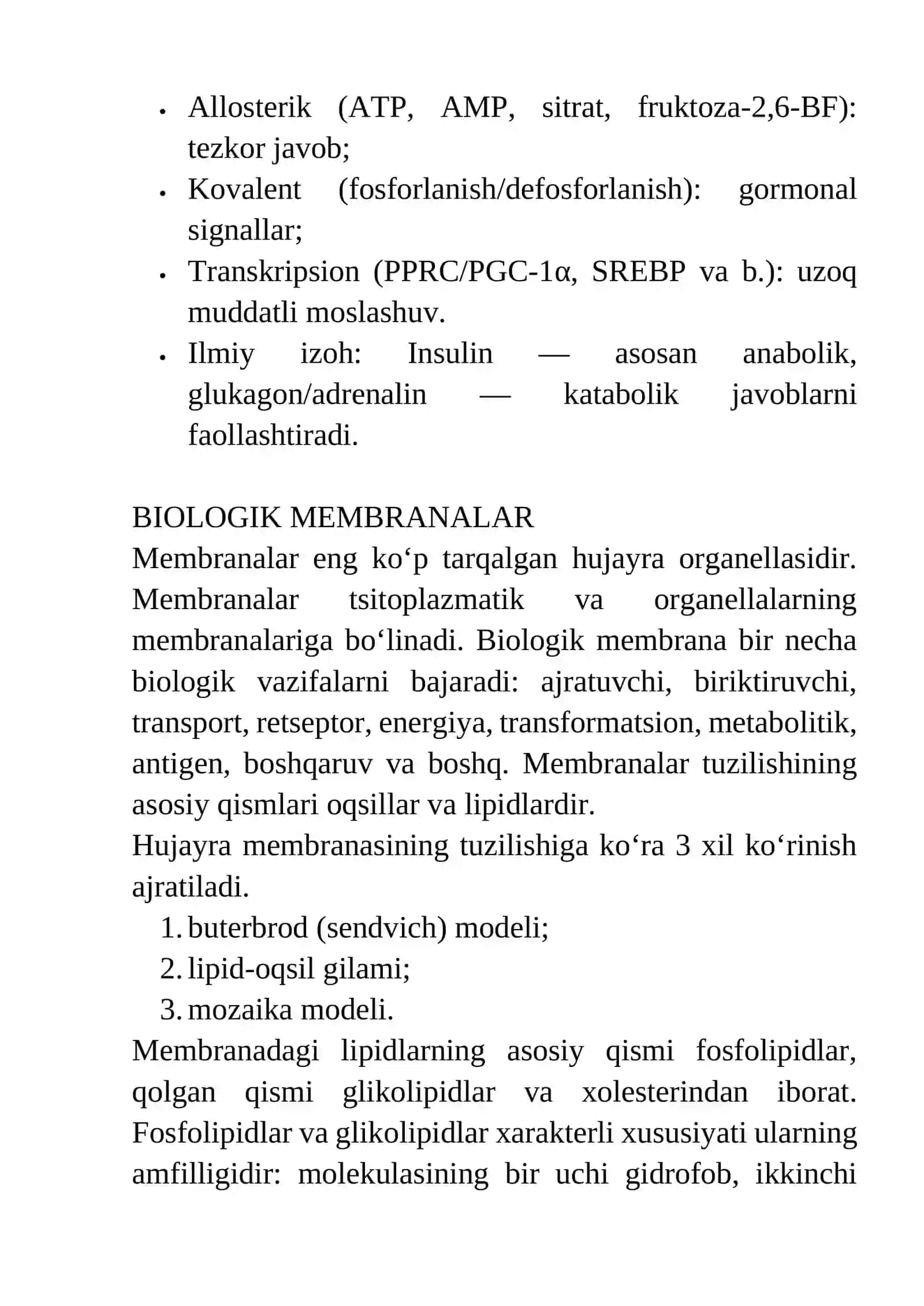 MODDALAR ALMASHINUVI. BIOMEMBRANALAR 4