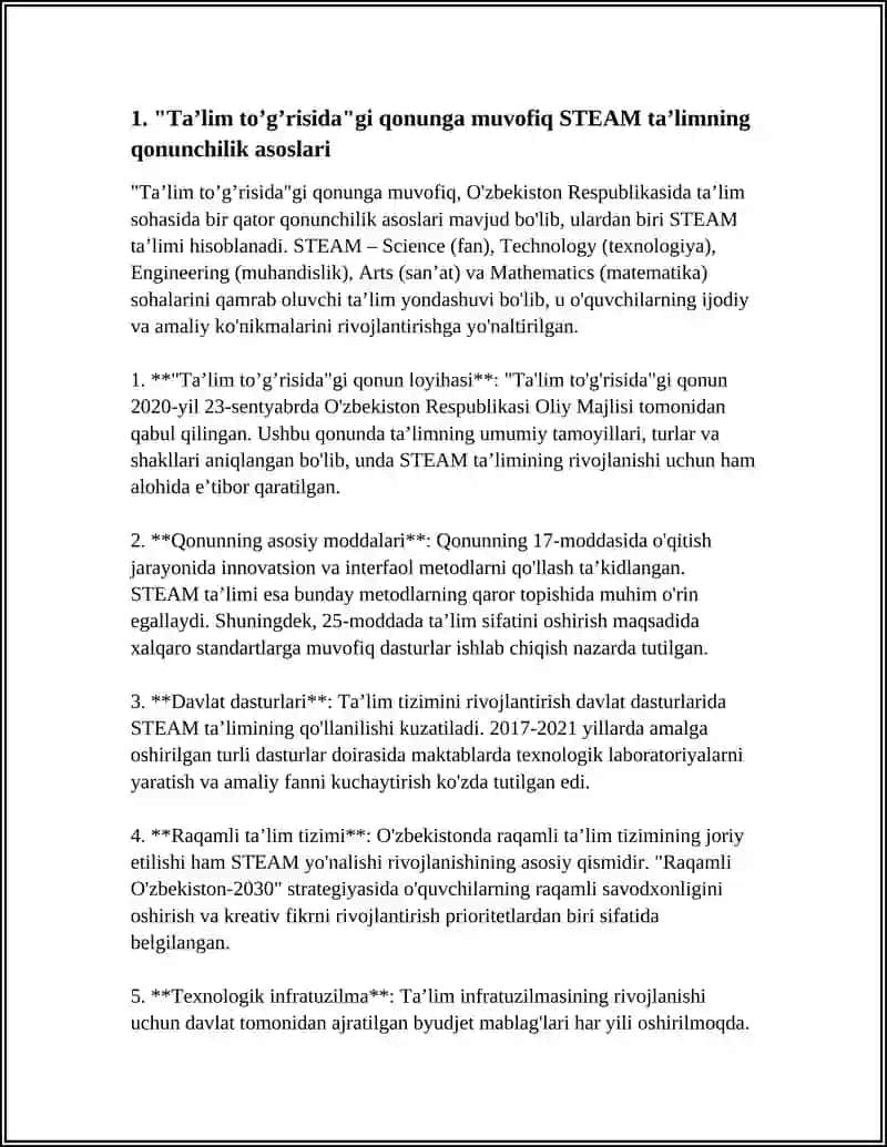 OʻZBEKISTON RESPUBLIKASINING "TAʼLIM TOʻGʼRISIDA" GI QONUNI. STEAM TAʼLIM. STEAM EDUCATION 4