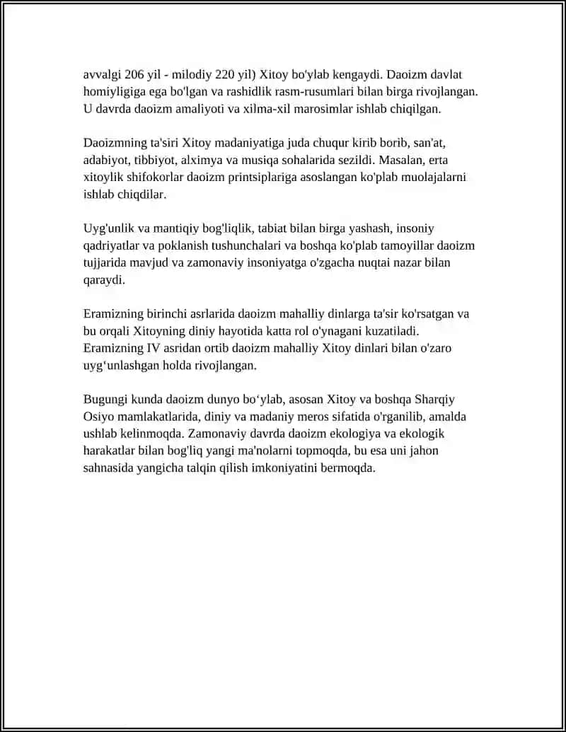 DAOSIZM DINI HAQIDA MUSTAQIL ISH 4