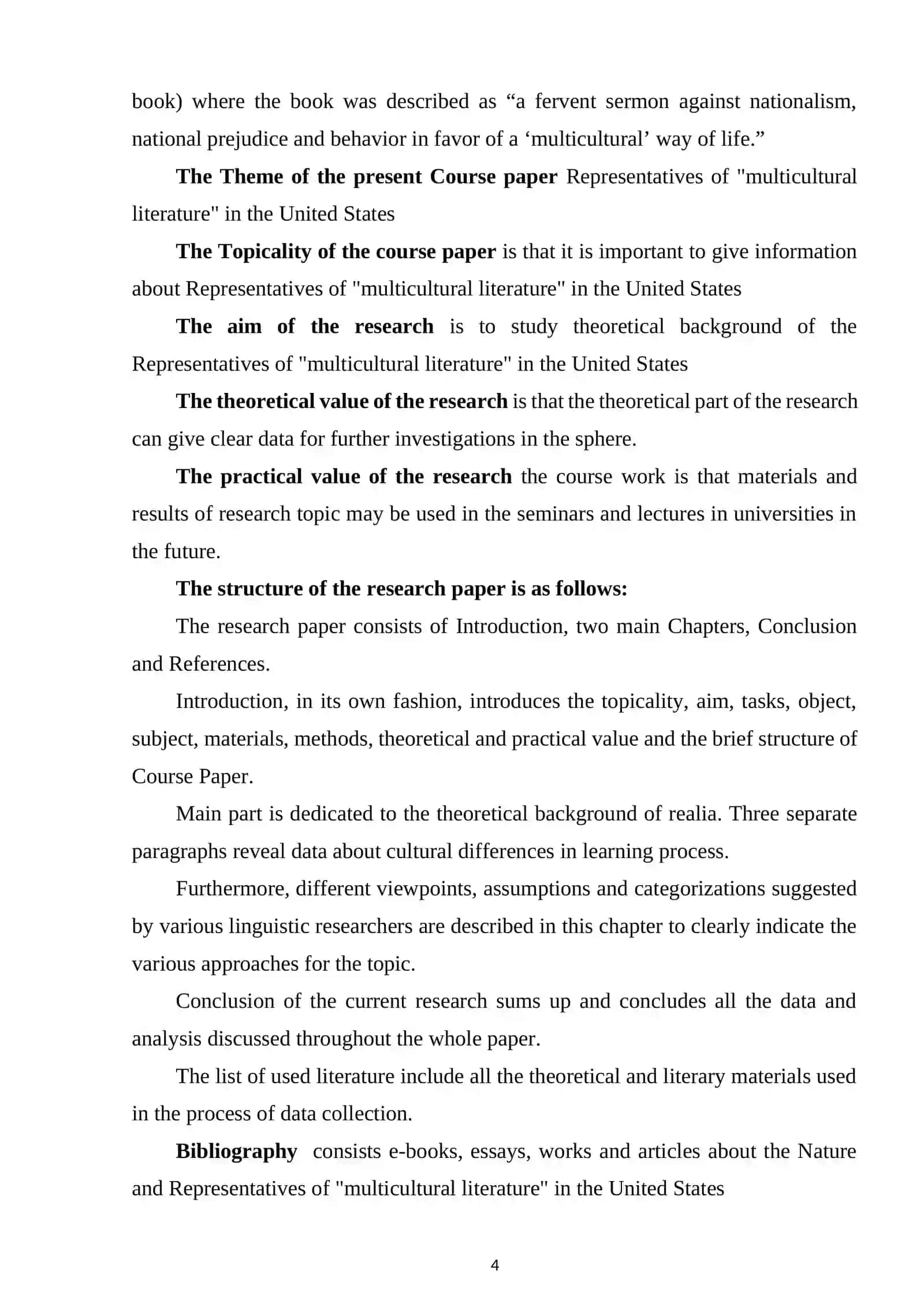Course Work on Multicultural Literature in the United States 4