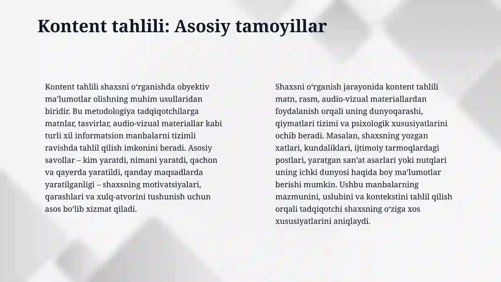 SHAXSNI O`RGANISHNI KONTENT-TAHLIL METODI 4