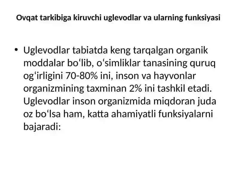 Karbonsuvlar almashinuvi va hazmlanishi 4