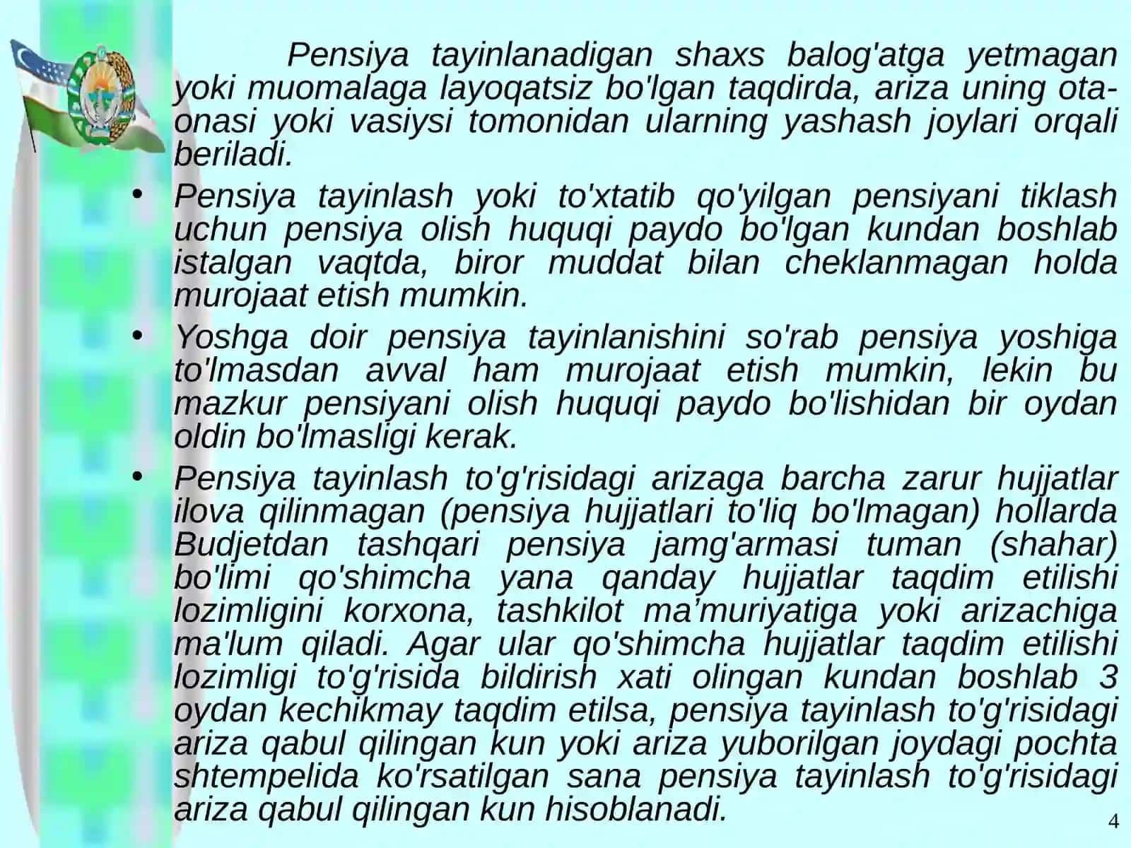 PENSIYALARNI TAYINLASH VA TO'LASH 4