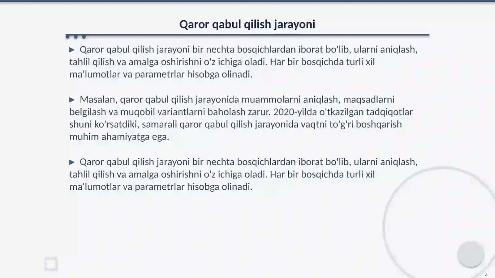 Optimal qaror qabul qilish tushunchasi 4