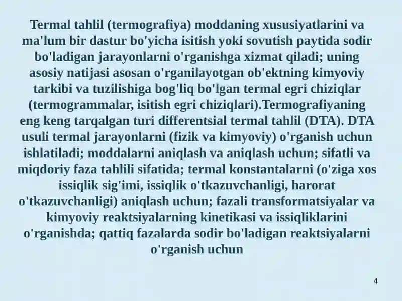 Termik tahlil oʻtkazish uskunasi va uslubiyati 4