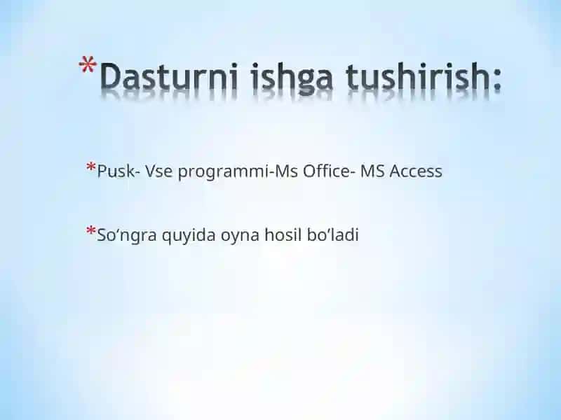 MS Access dasturida ishlash. Ma’lumotlar bazasini yaratish usullari 4