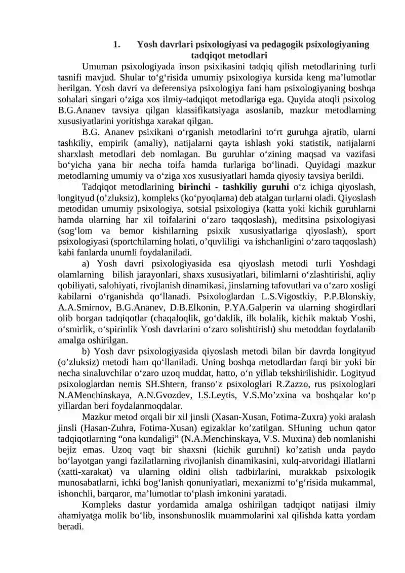 Yosh psixologiyasining tadqiqot metodlari 4