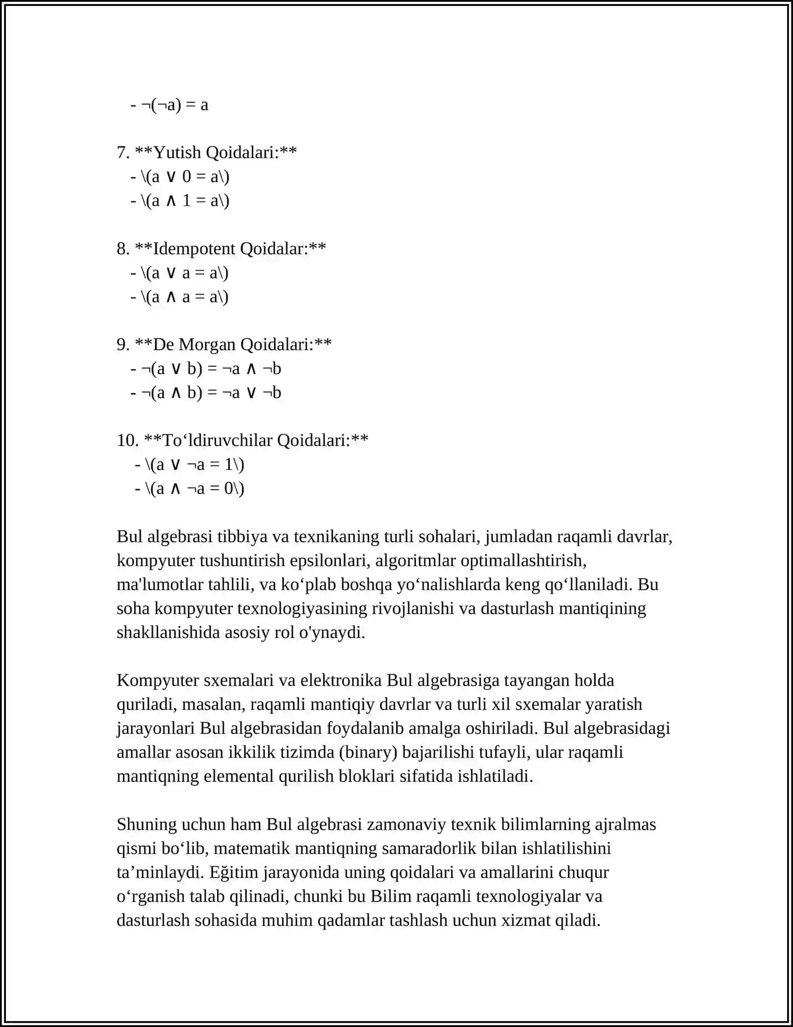 BUL ALGEBRASI QONUNLARI 4