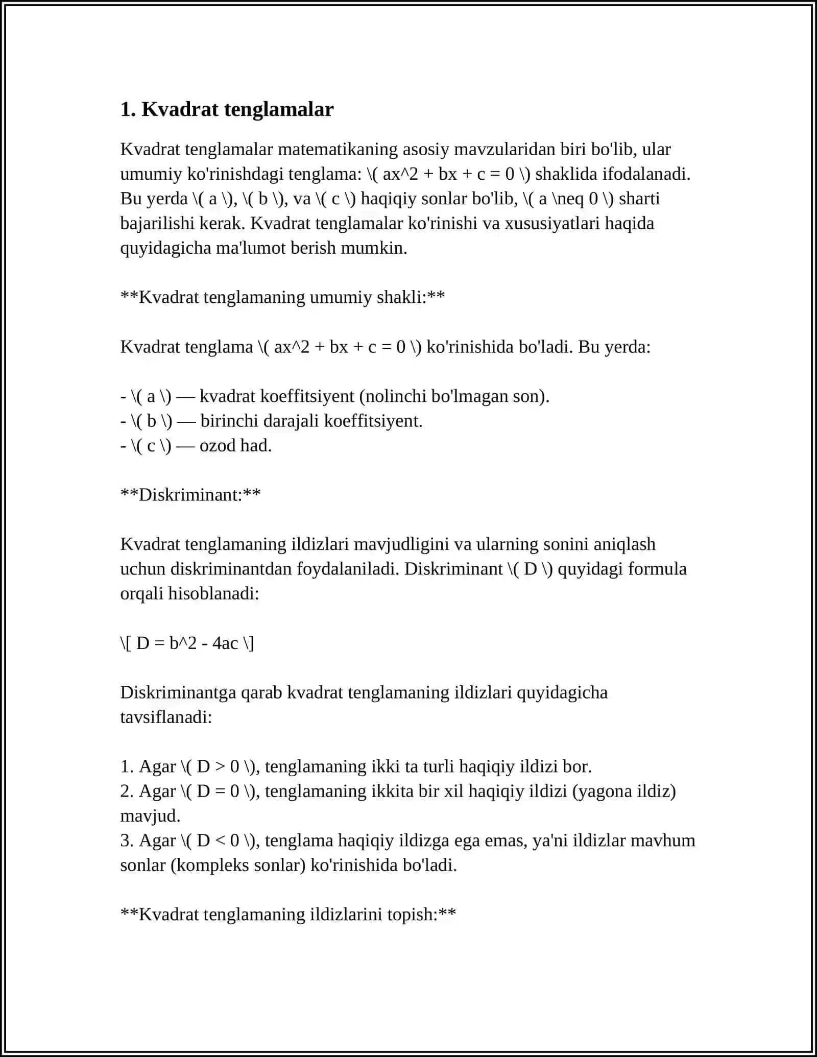 Kvadrat Tenglamalar 4