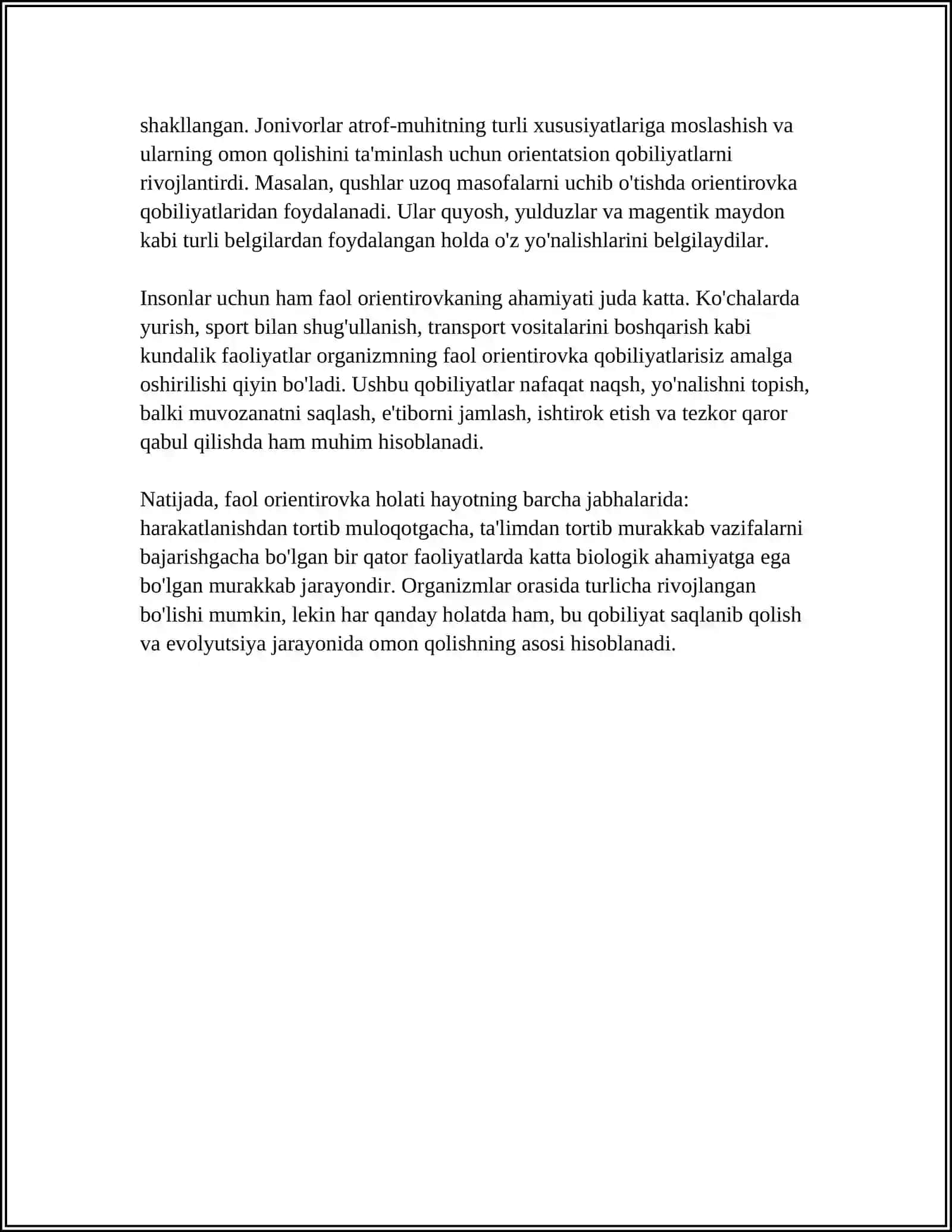 HAYVONLARDA FAOL ORIVENTIROVKA HOLATI 4