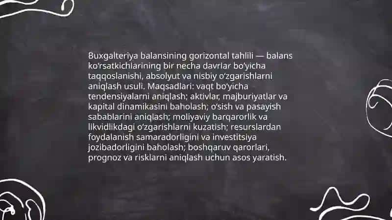 Buxgalteriya balansining vertikal va gorizontal tahlili 4