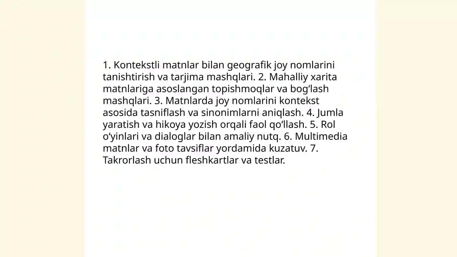 Bosh harf. Joy nomlarini bildiradigan so’zlar 4