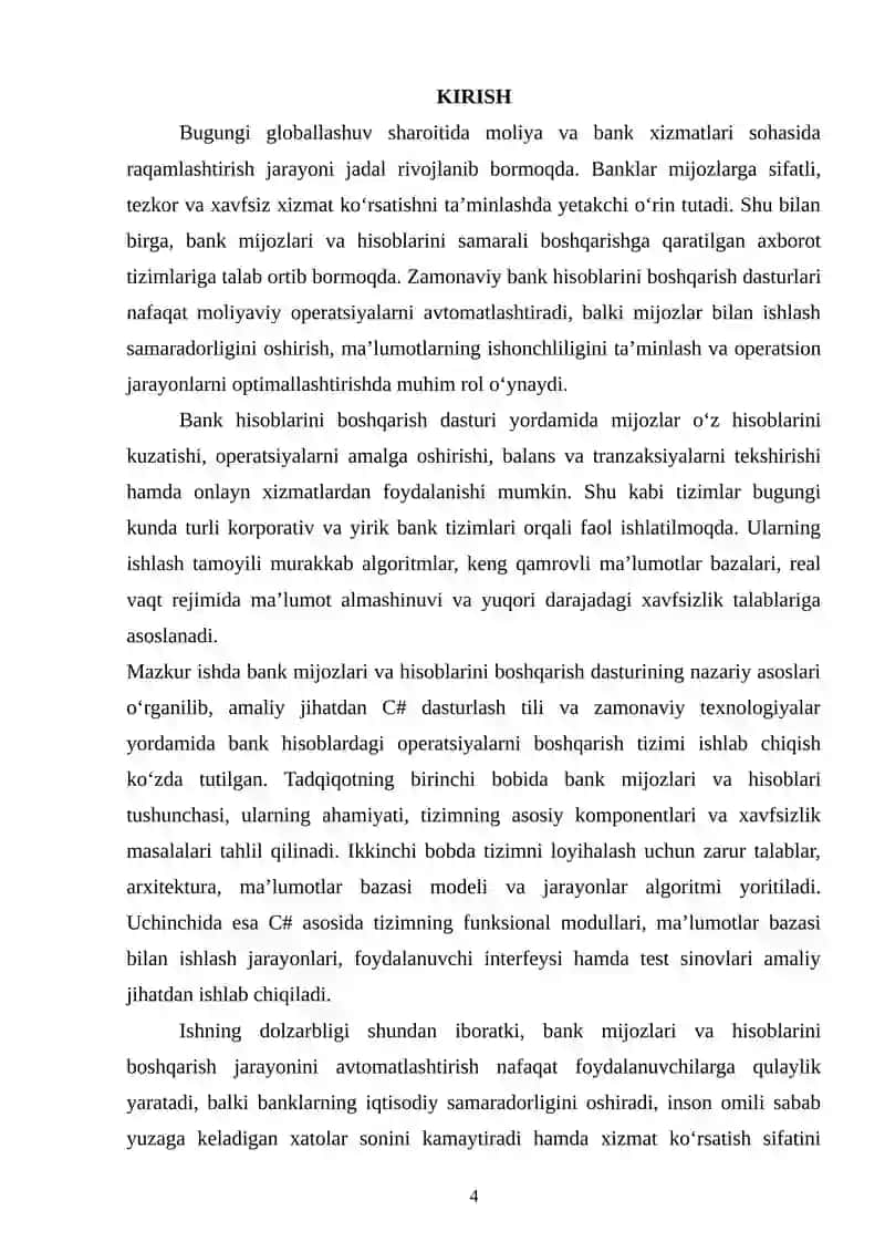Bank Hisoblarini Boshqarish Dasturini Loyihalash 4