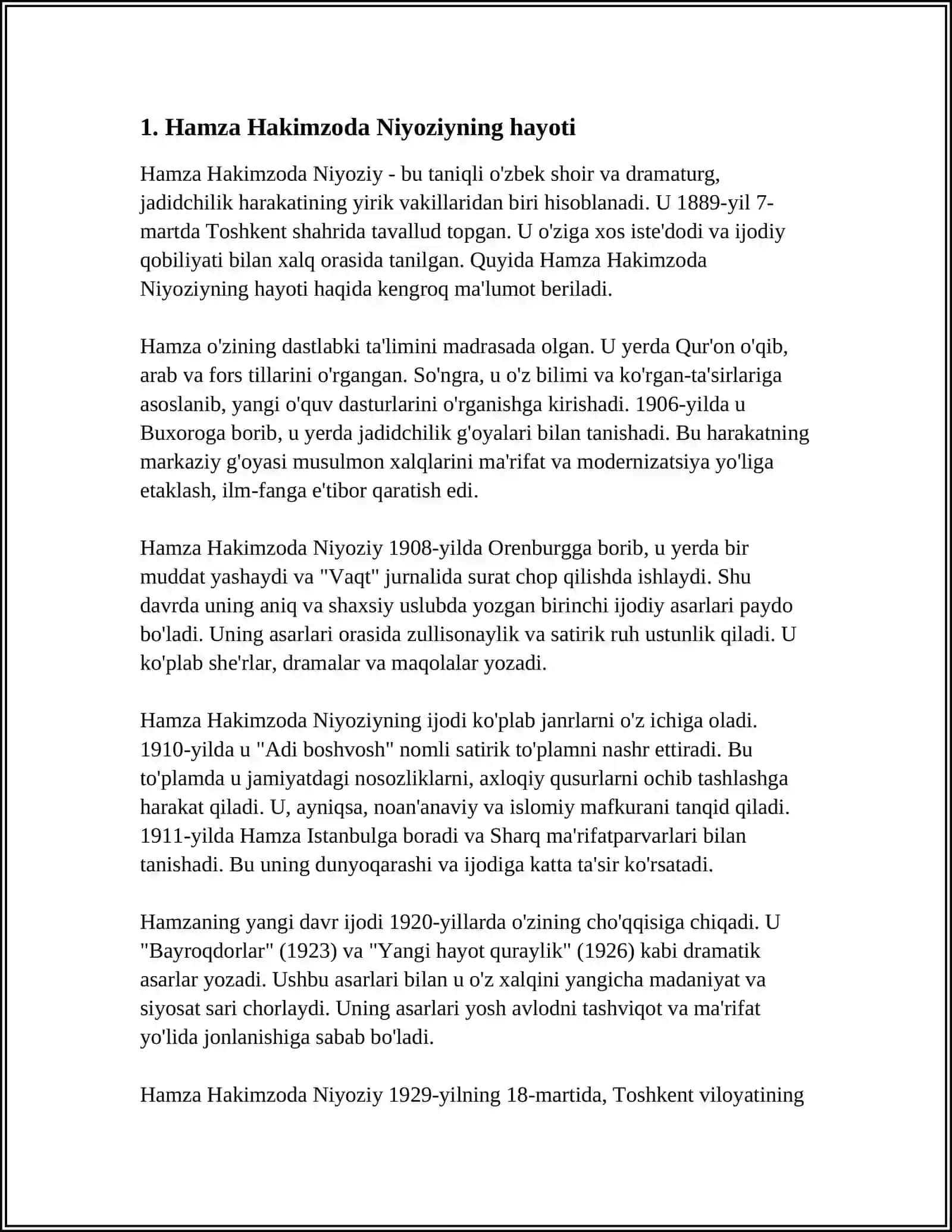 MUSTAQIL ISH Mavzu: HAMZA HAKIMZODA NIYOZIY UY MUZEYI 4