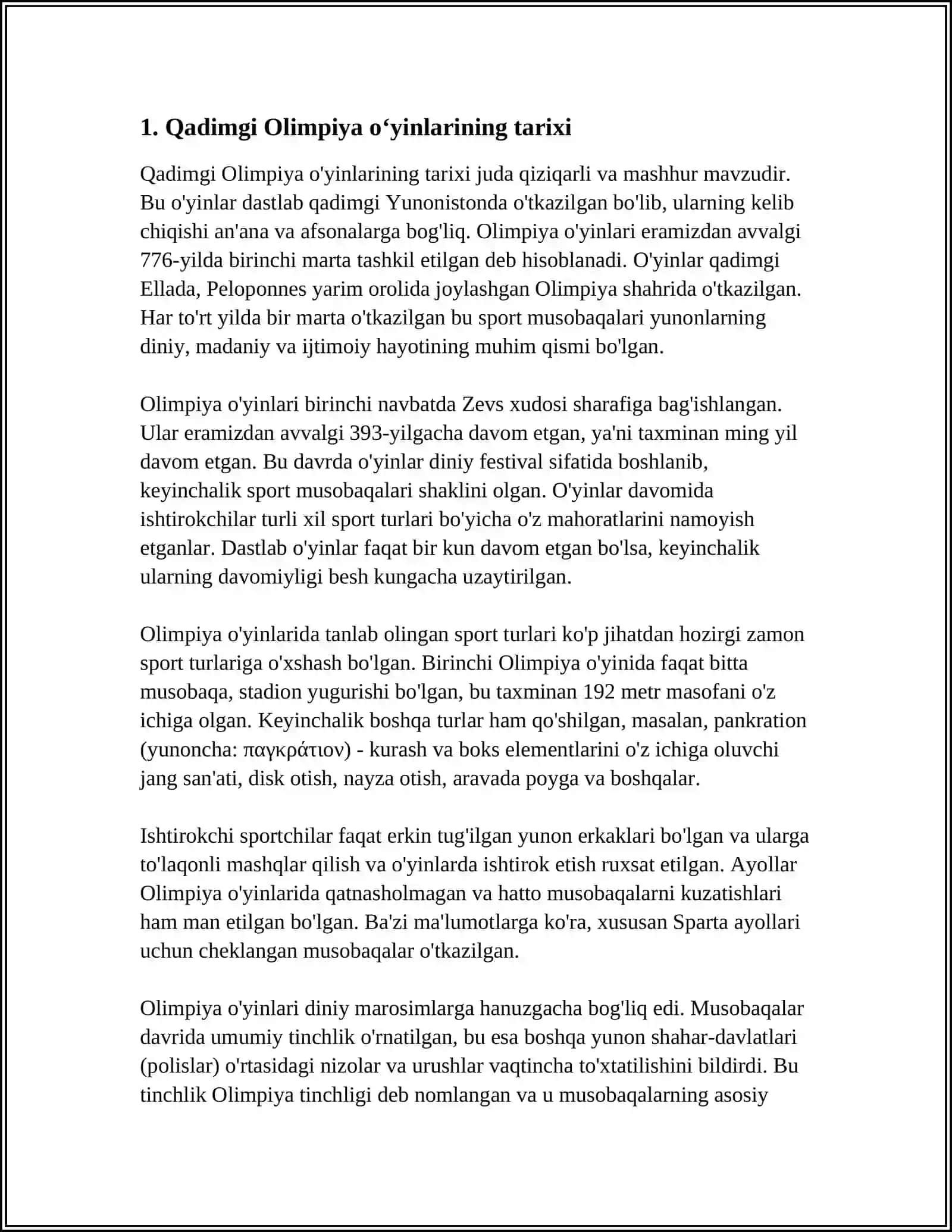 SPORT O‘YINLARI, MUSOBAQALAR VA TADBIRLAR TARIXI. BAYRAM HAQIDA TUSHUNCHA. REFERAT MUSTAQIL ISH 4