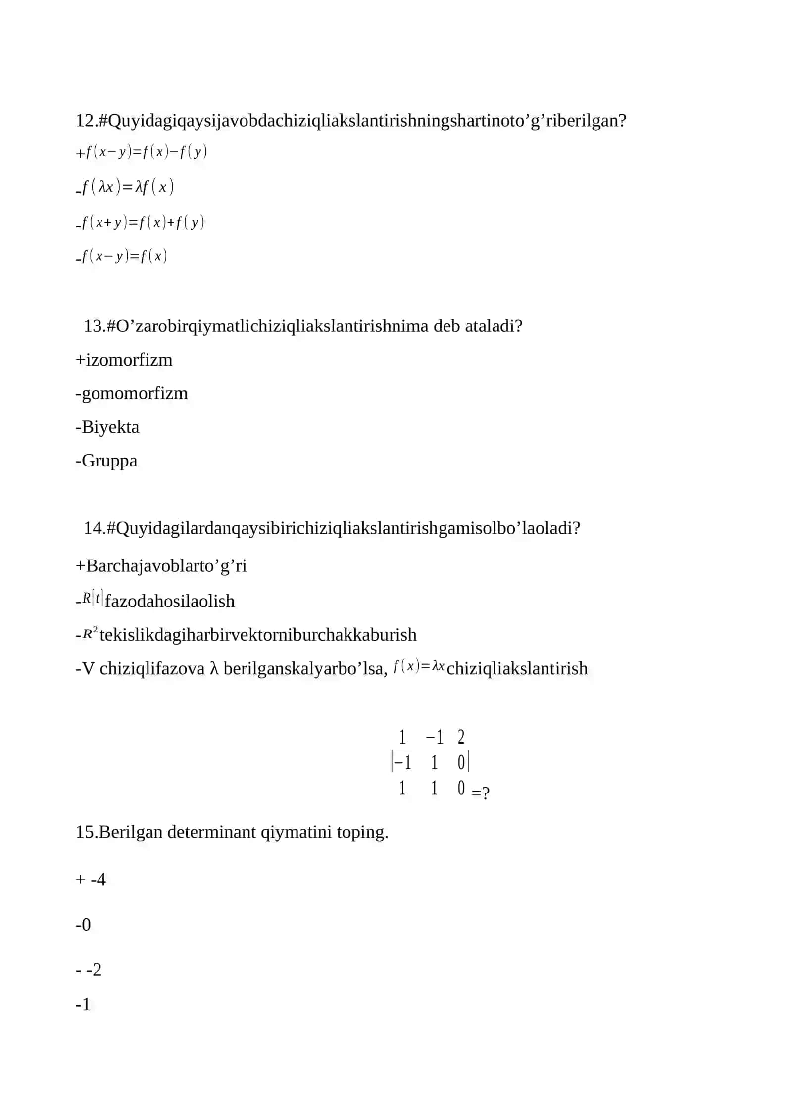 Algebra va sonlar nazariyasi fanidan bitiruvchilar uchun testlar 4