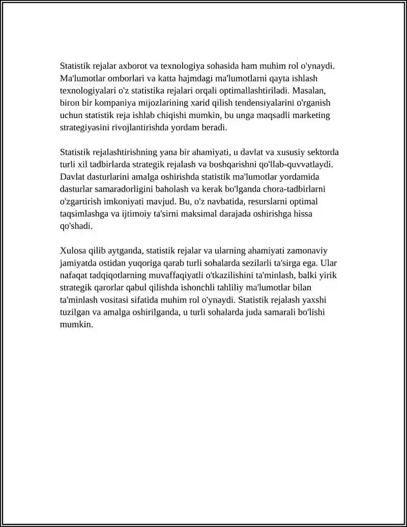 MUSTAQIL ISH Mavzu: STATISTIK REJALAR 4
