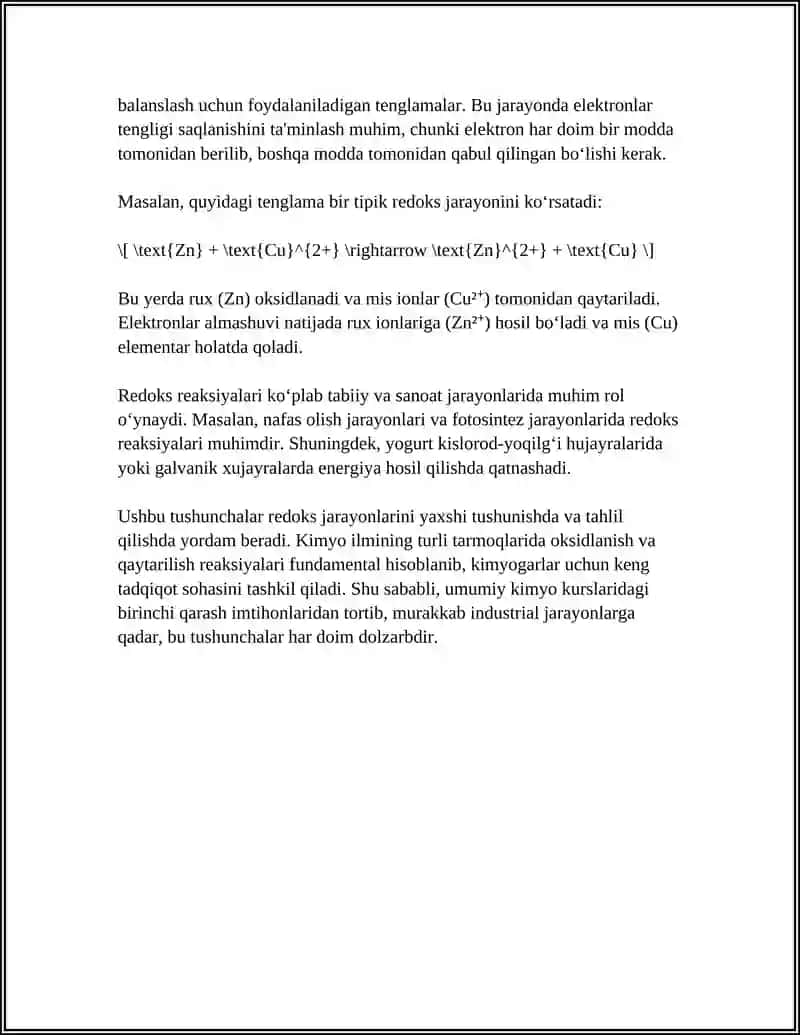 OKSIDLANISH VA QAYTARILISH REAKSIYALARI 4