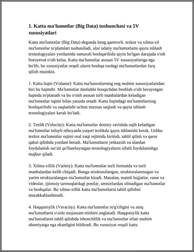 KATTA MA'LUMOTLAR (BIG DATA) VA ULARNING QAYTA ISHLANISHI 4