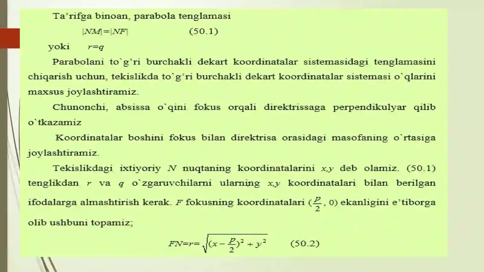 Parabola ta’rifi, kanonik tenglamasi 4
