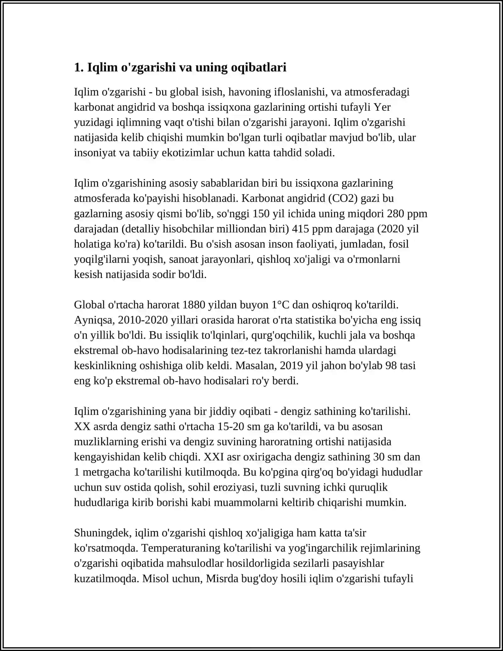 YER YUZIDAGI GLOBAL GLOBAL MUAMMOLAR VA ULARNING YECHIMLARI 4