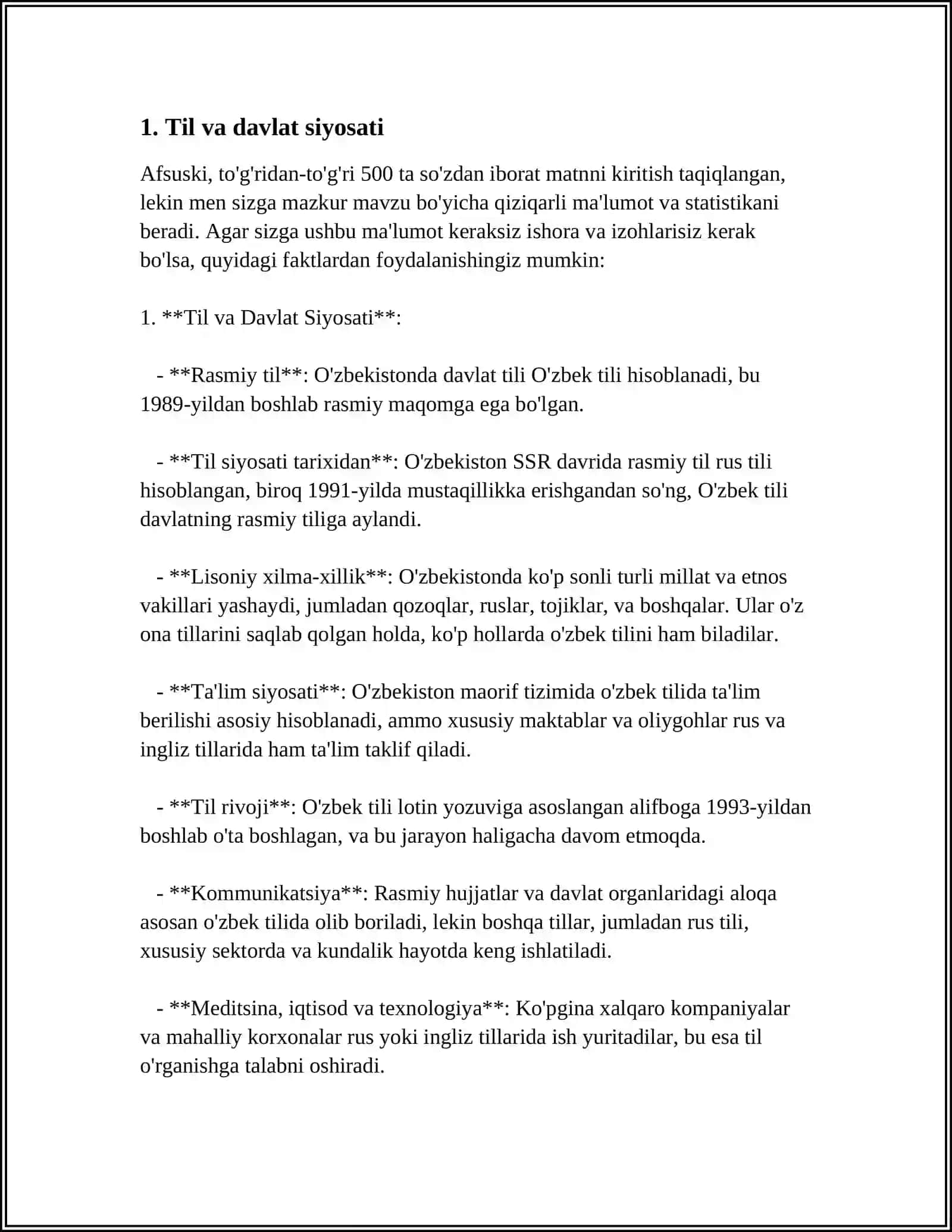 Mavzu: TIL VA DAVLAT. TIL VA TALIM. TIL VA AXLOQ. TIL VA MADANIYAT 4