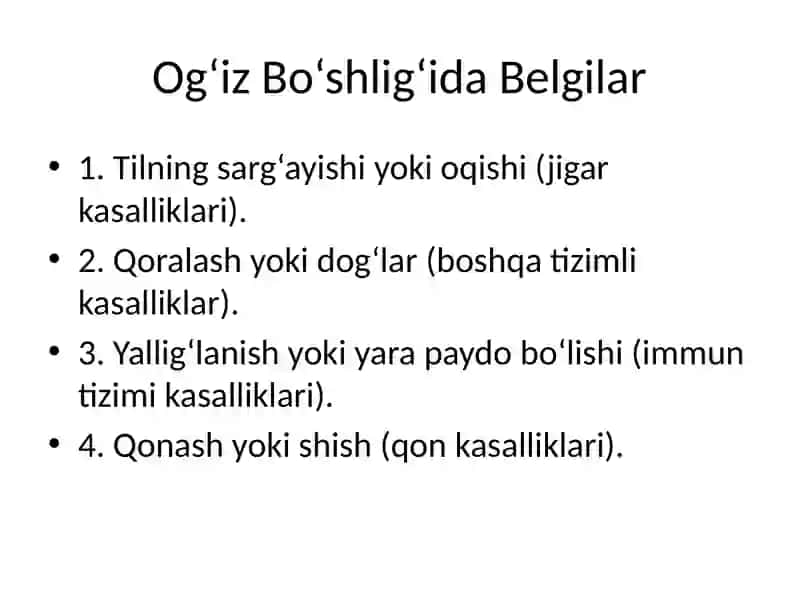Og'iz bo'shlig'i, Teri va Lablarning Kasallik Belgilari 4