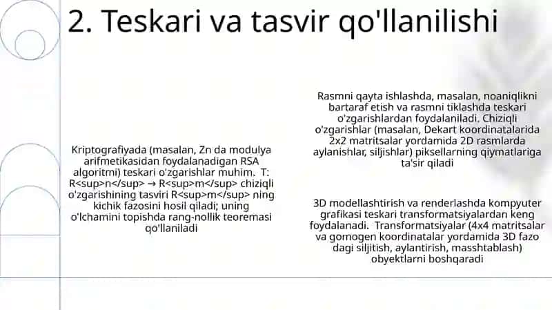 Chiziqli almashtirishlarning aksi va obrasi 4