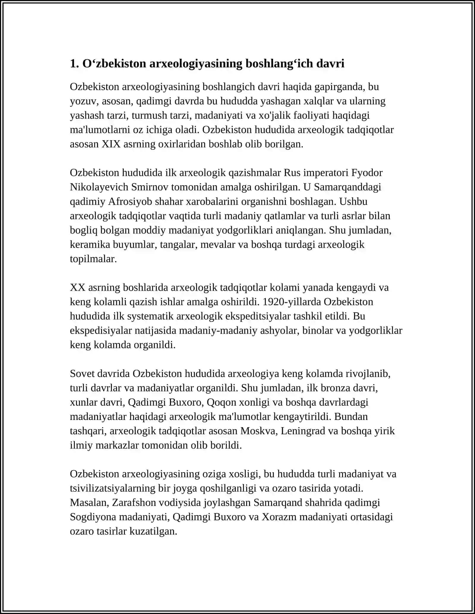 O‘ZBEKISTON ARXEOLOGIYASINI SHAKLLANISHI VA RIVOJLANISH TARIXI 4