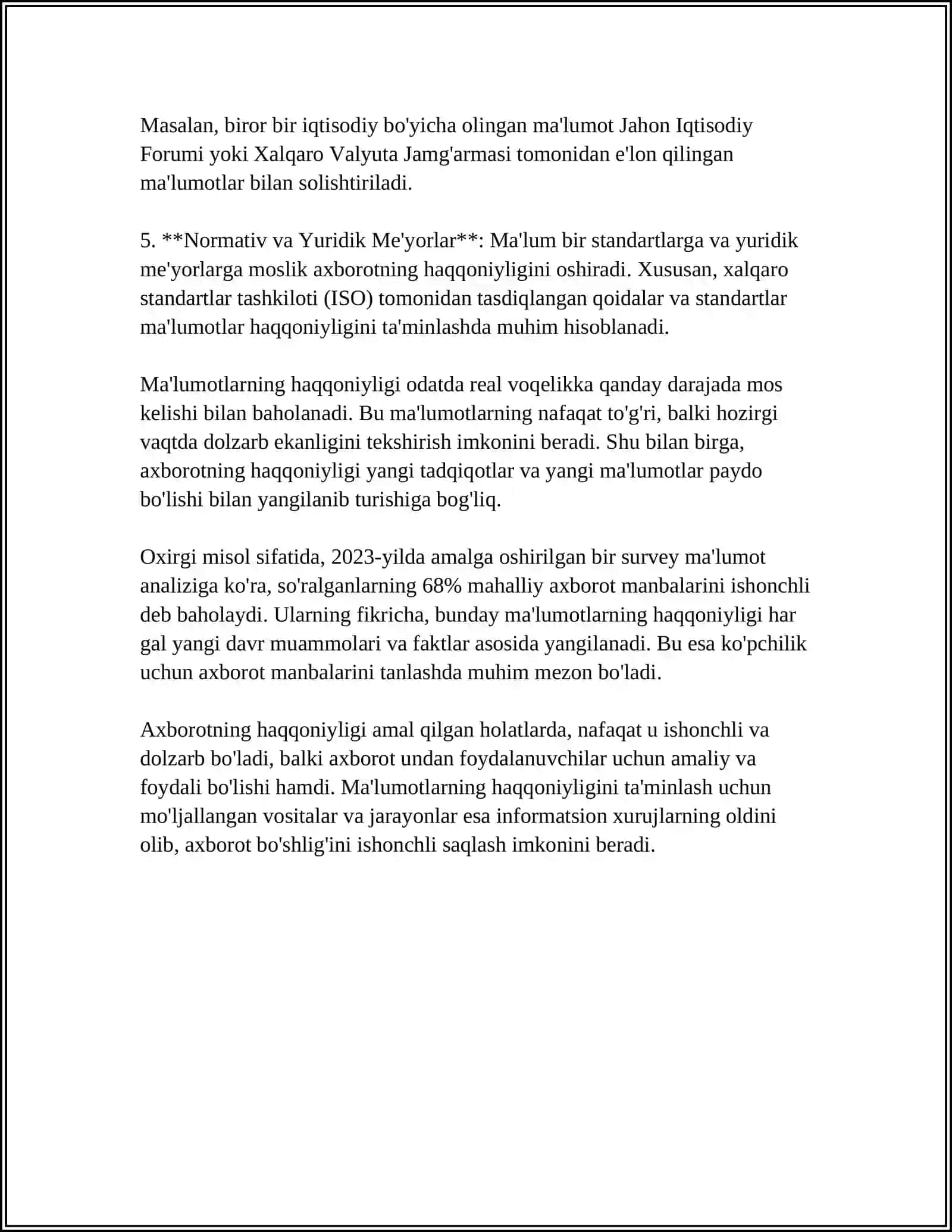 AXBOROTNING SIFATINI BAHOLASH 4