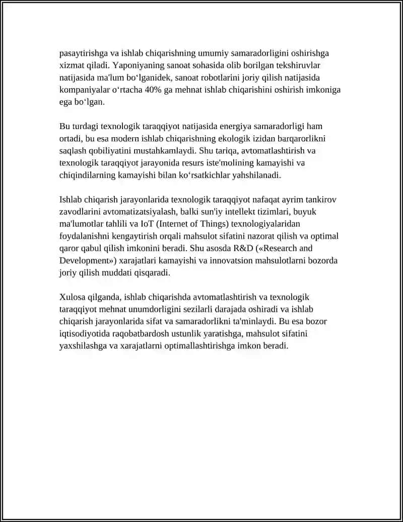 Ishlab chiqarishda avtomatlashtirish va texnologik taraqqiyotning mehnat unumdorligiga ta'siri 4