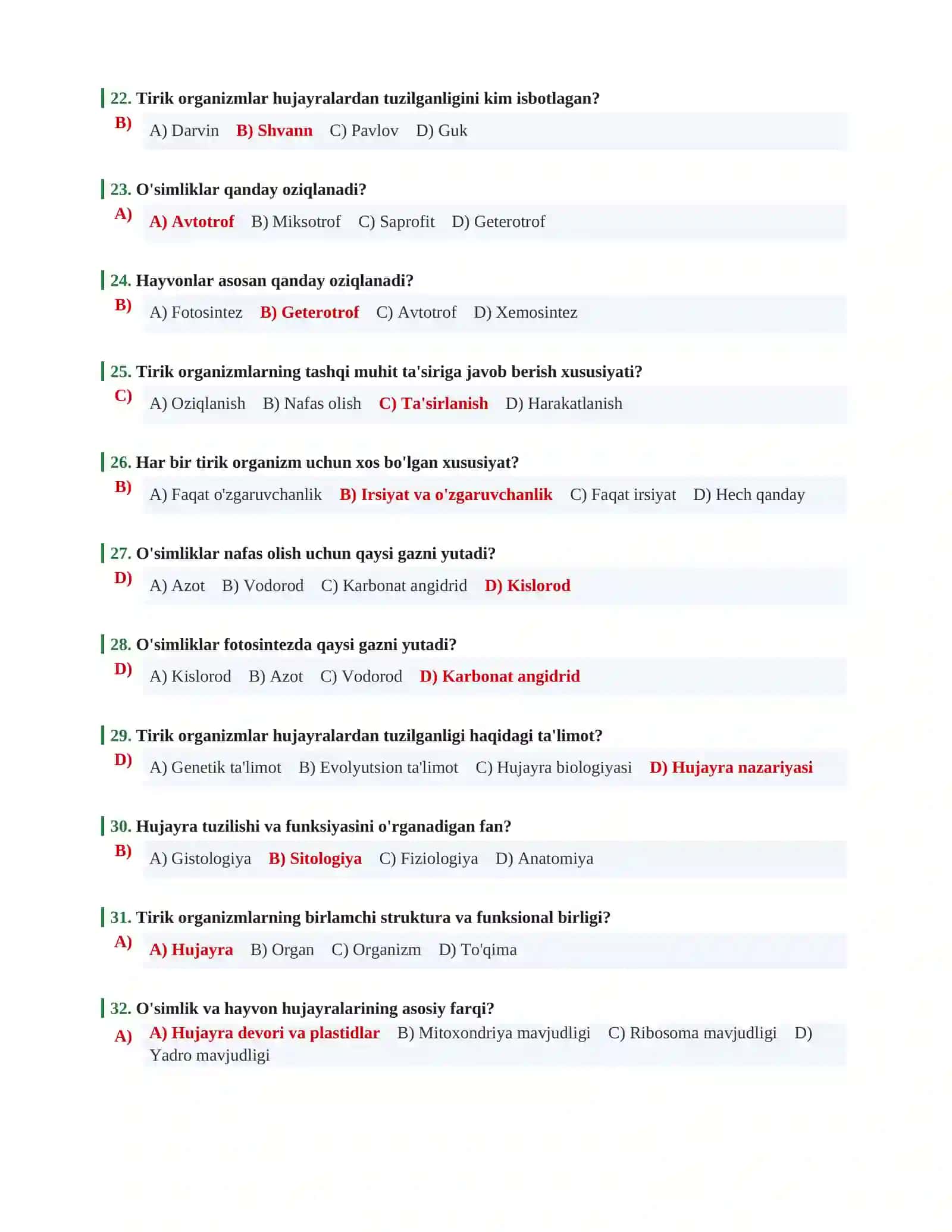 BIOLOGIYA FANIDAN TESTLAR TO'PLAMI 3600+ 4
