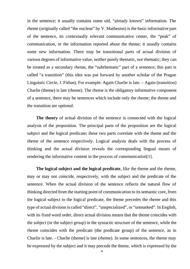 THE DOCTRINE OF THE ACTUAL DIVISION OF A SENTENCE 4