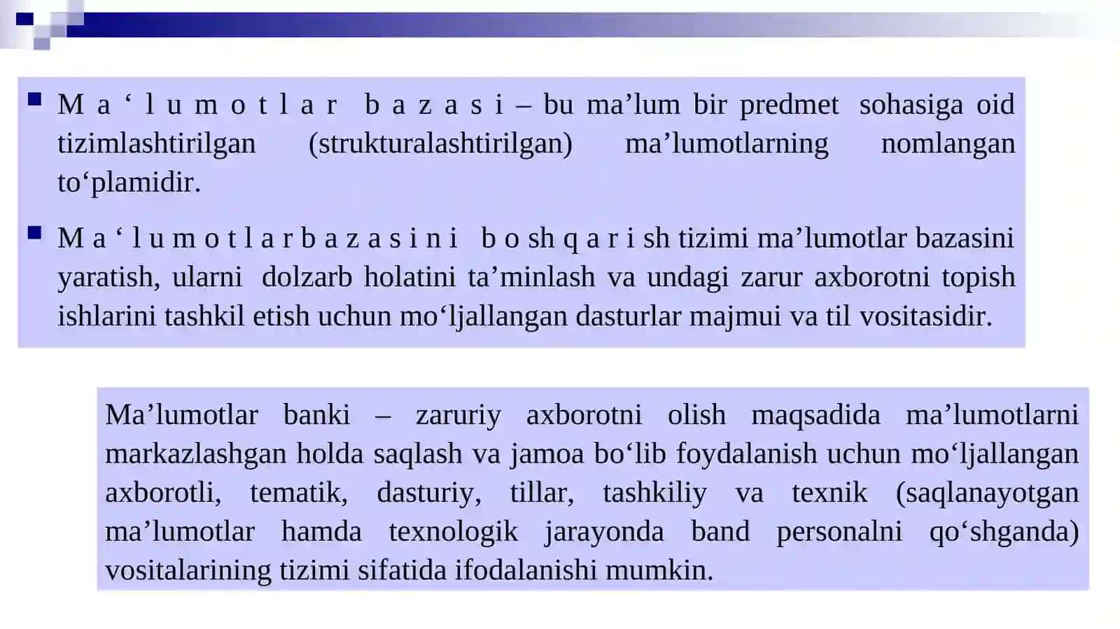 Ma’lumotlar bazalari va katta hajmdagi ma’lumotlar bilan ishlash texnologiyalari 4