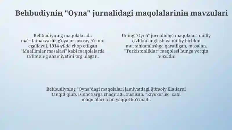 Behbudiyning "Oyna" jurnalidagi maqolalar tahlili 4