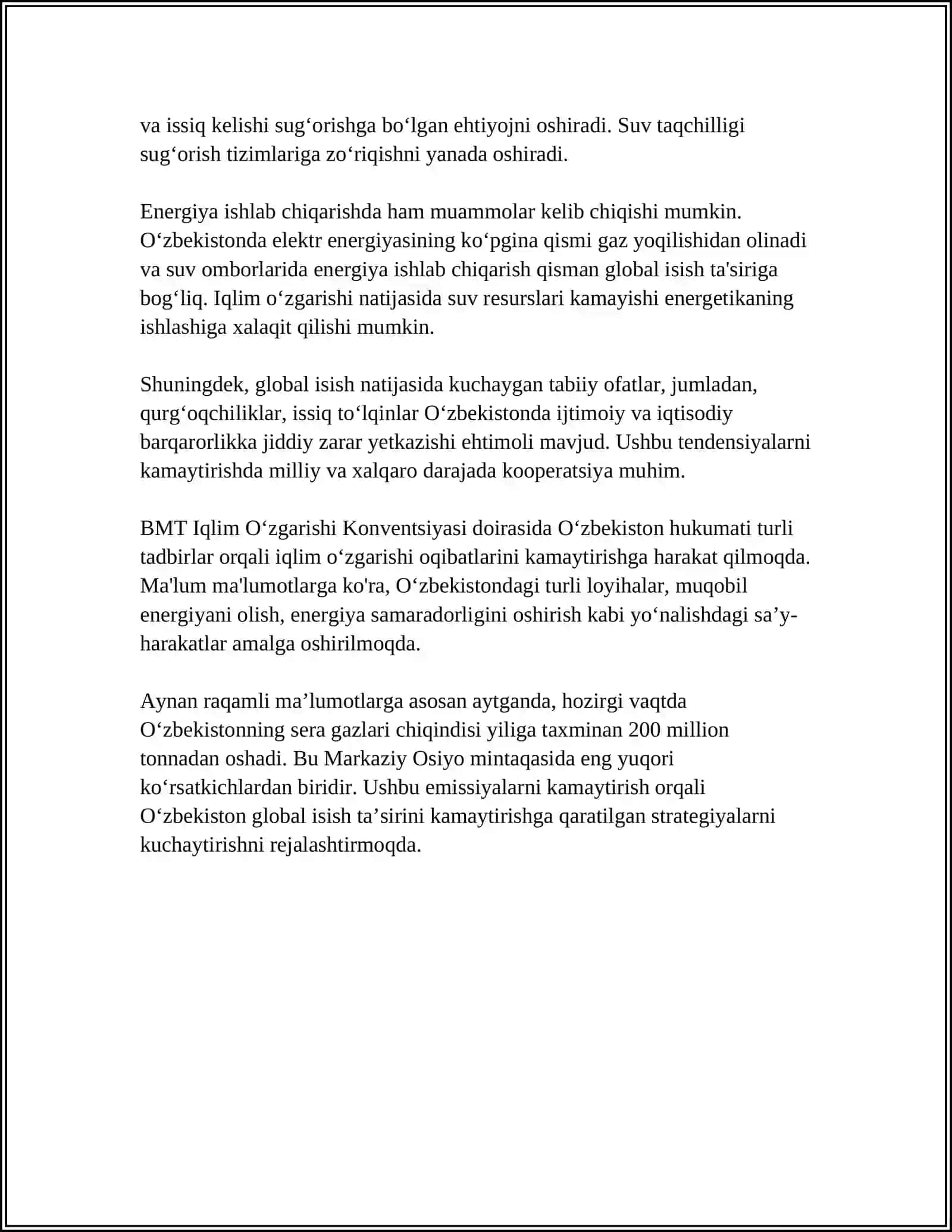 O'ZBEKISTON VA UMUMBASHARIY MUAMMOLAR 4